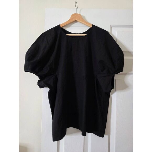 JARBO CERCHI SHORT SLEEVE BLOUSE IN ITALIAN COTTON L/XL BLACK $298 - Picture 3 of 8
